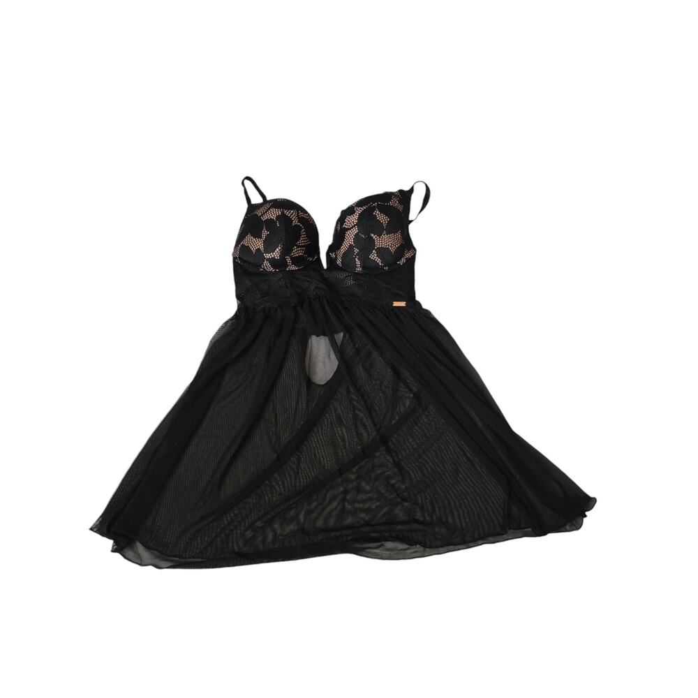 Rachel Roy Size medium Black Sheer Lace Babydoll Chemise‎ slip lingerie
